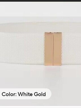Source Unknown White Elastic Belt with Gold-Tone Magnetic Clasp